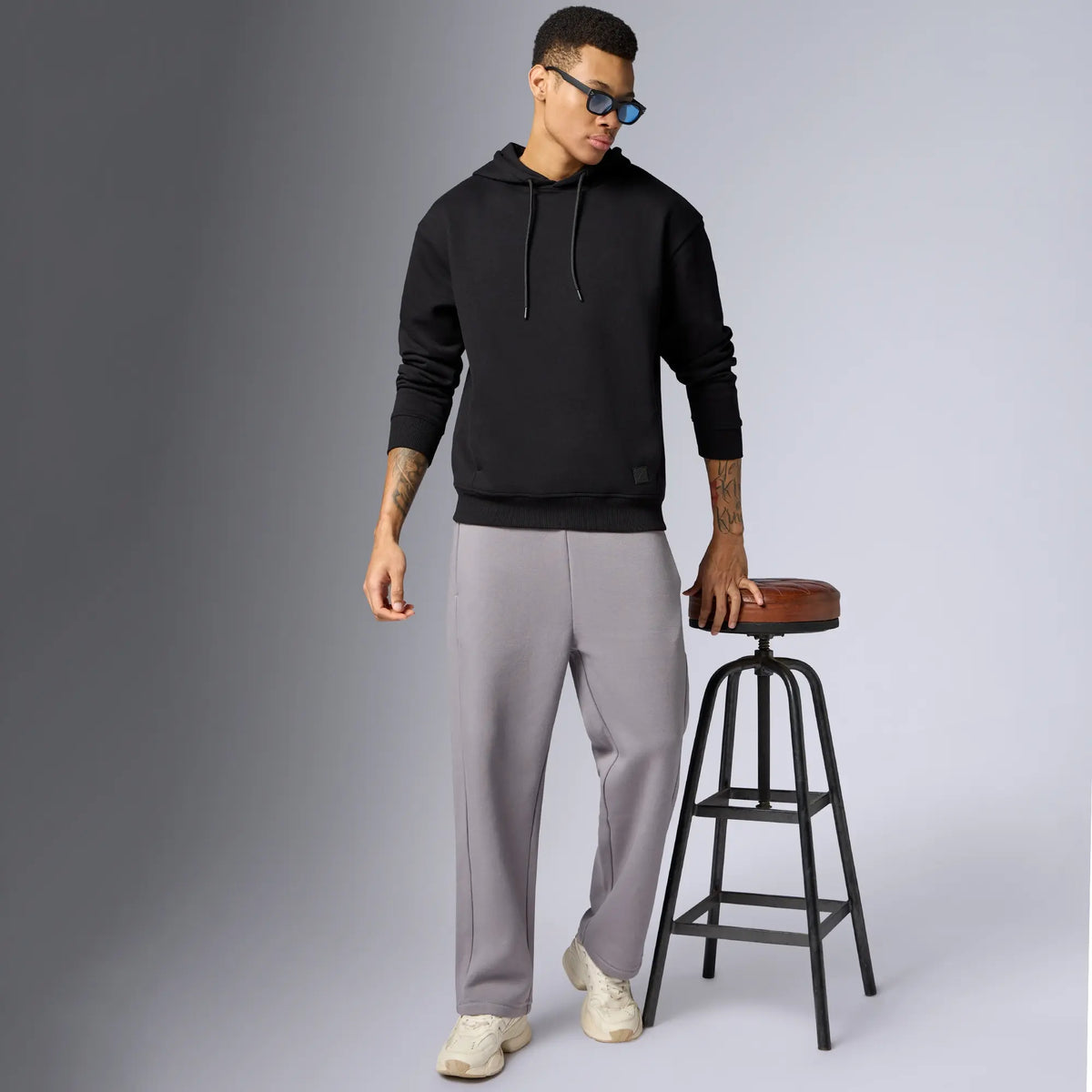 Pulse French Terry Cotton Blend Oversized Hoodie And Sweatpants Co Ord Set Pitch Black And Opal Grey - XYXX Crew