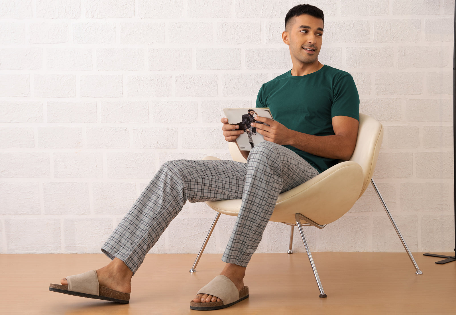 Checkmate Combed Cotton Pyjamas For Men Steel Grey