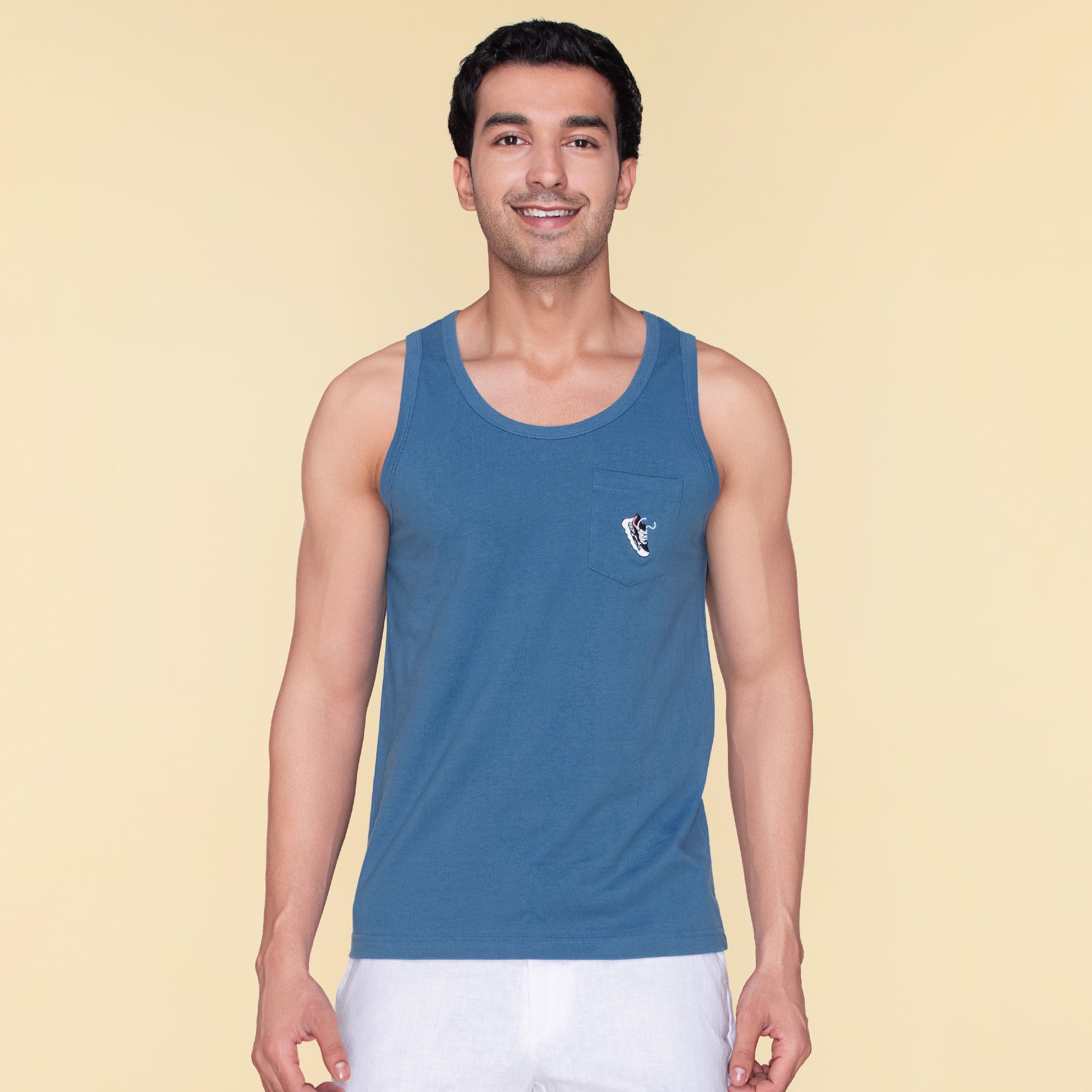 Renew Combed Cotton Tank Tops For Men French Blue - XYXX Mens Apparels