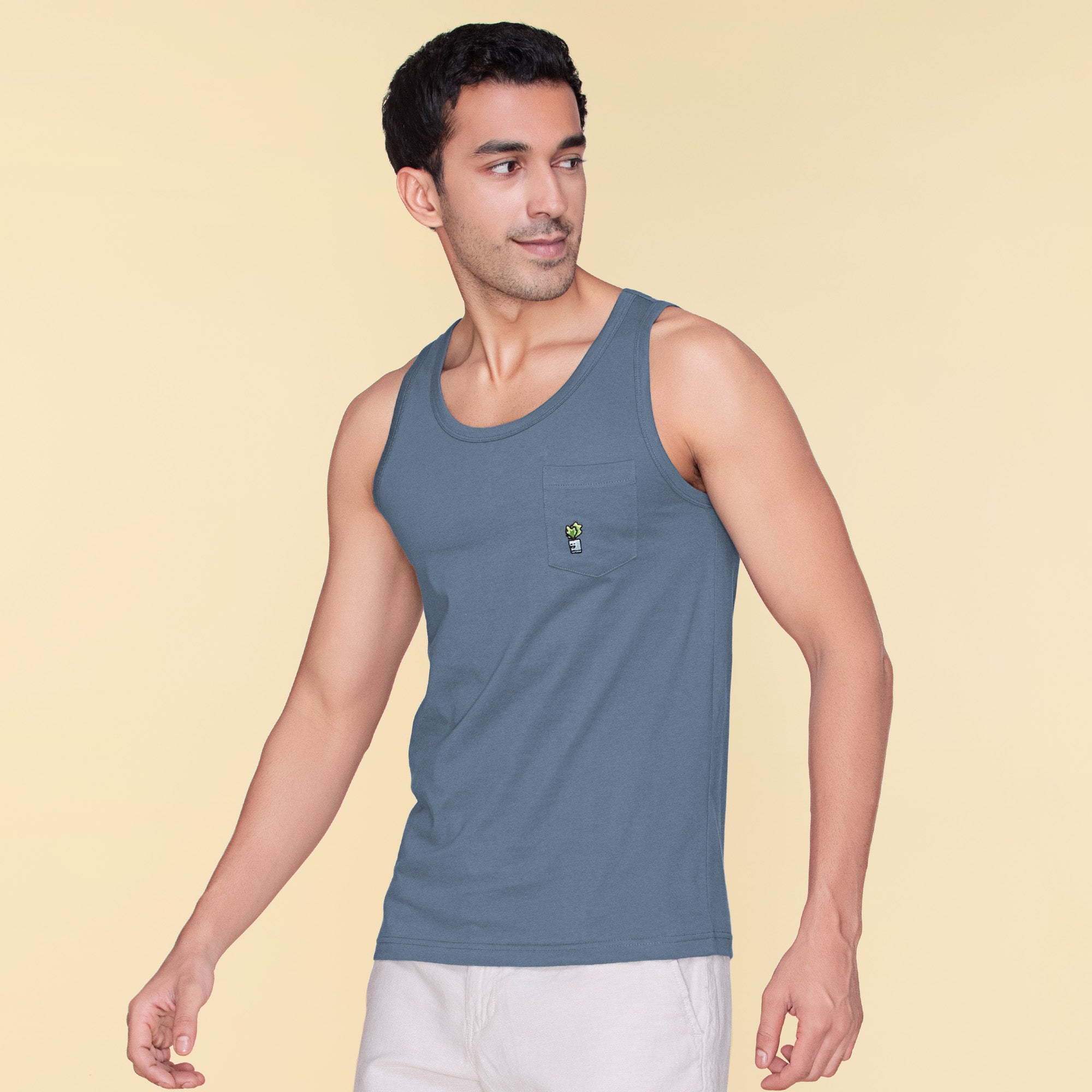 Renew Combed Cotton Tank Tops For Men Slate Blue - XYXX Mens Apparels