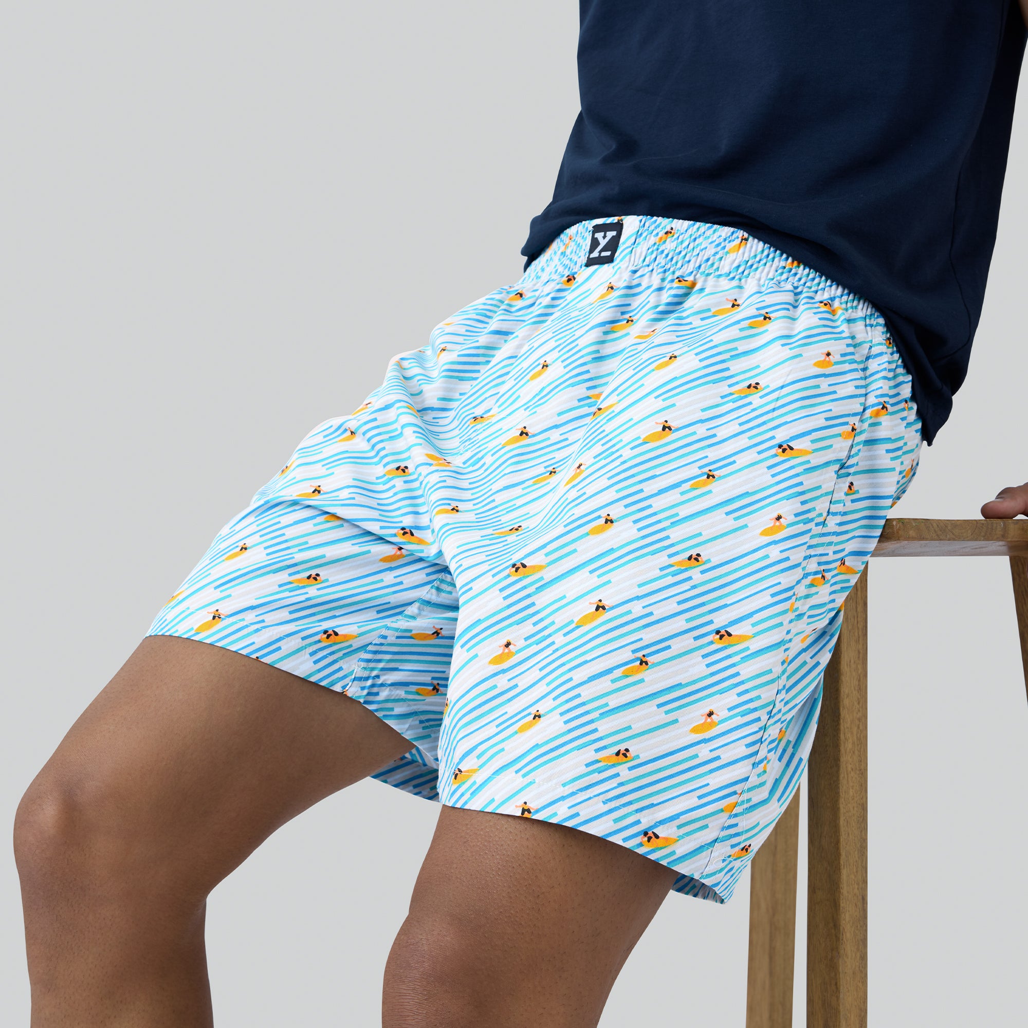 Surf Super Combed Cotton Boxer Shorts Surfing Blue