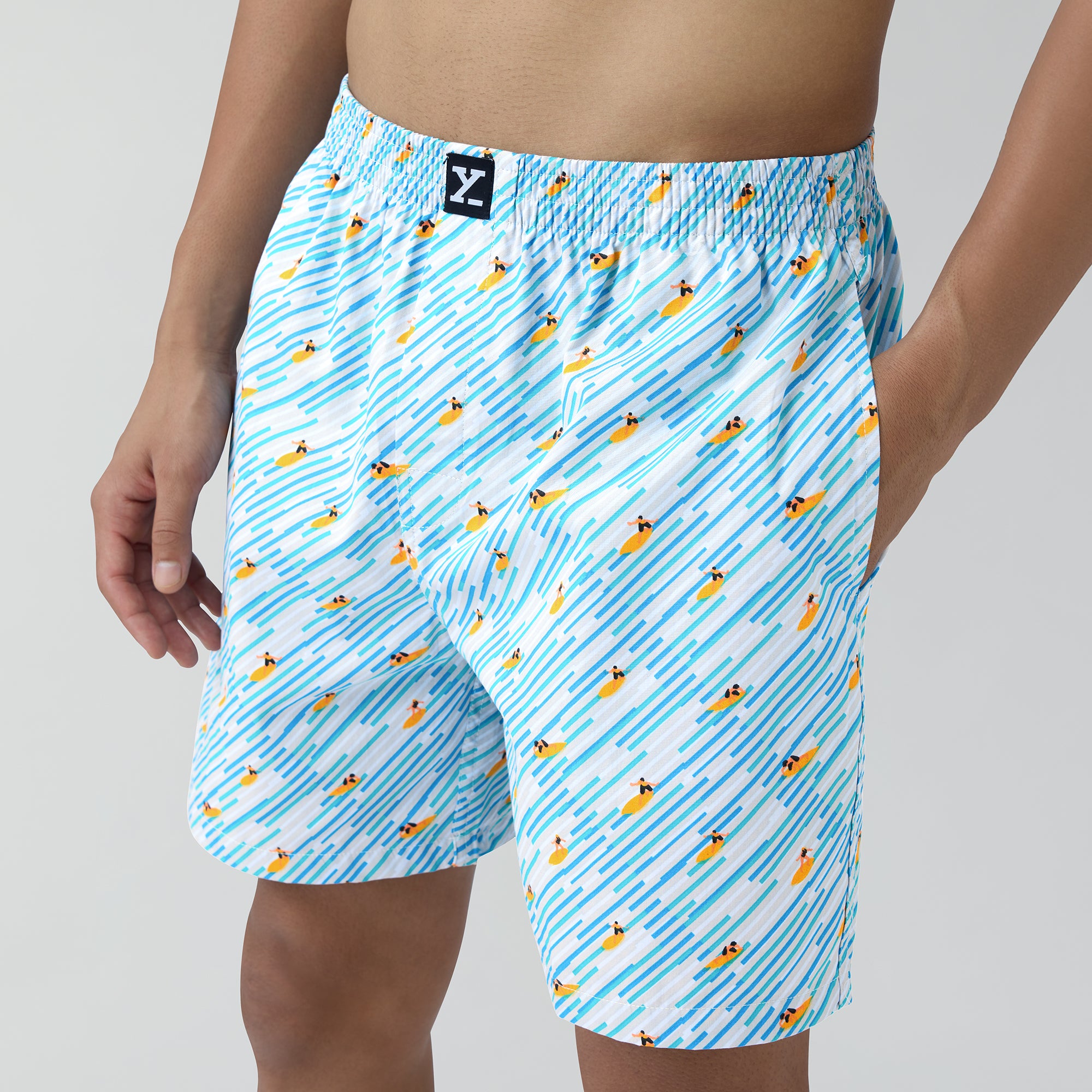 Surf Super Combed Cotton Boxer Shorts Surfing Blue