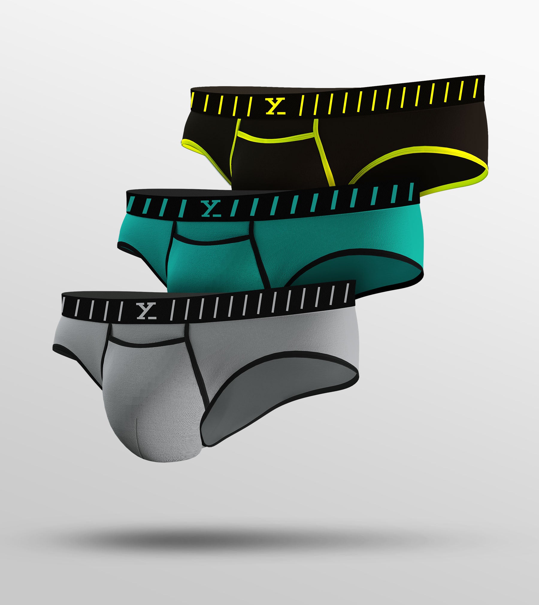 Vibe Modal Briefs For Men Pack of 3 (Grey, Aqua Green, Black) -  XYXX Mens Apparels