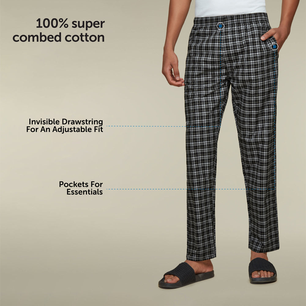 Checkmate Combed Cotton Pyjamas For Men Crypto Black - XYXX Mens Apparels