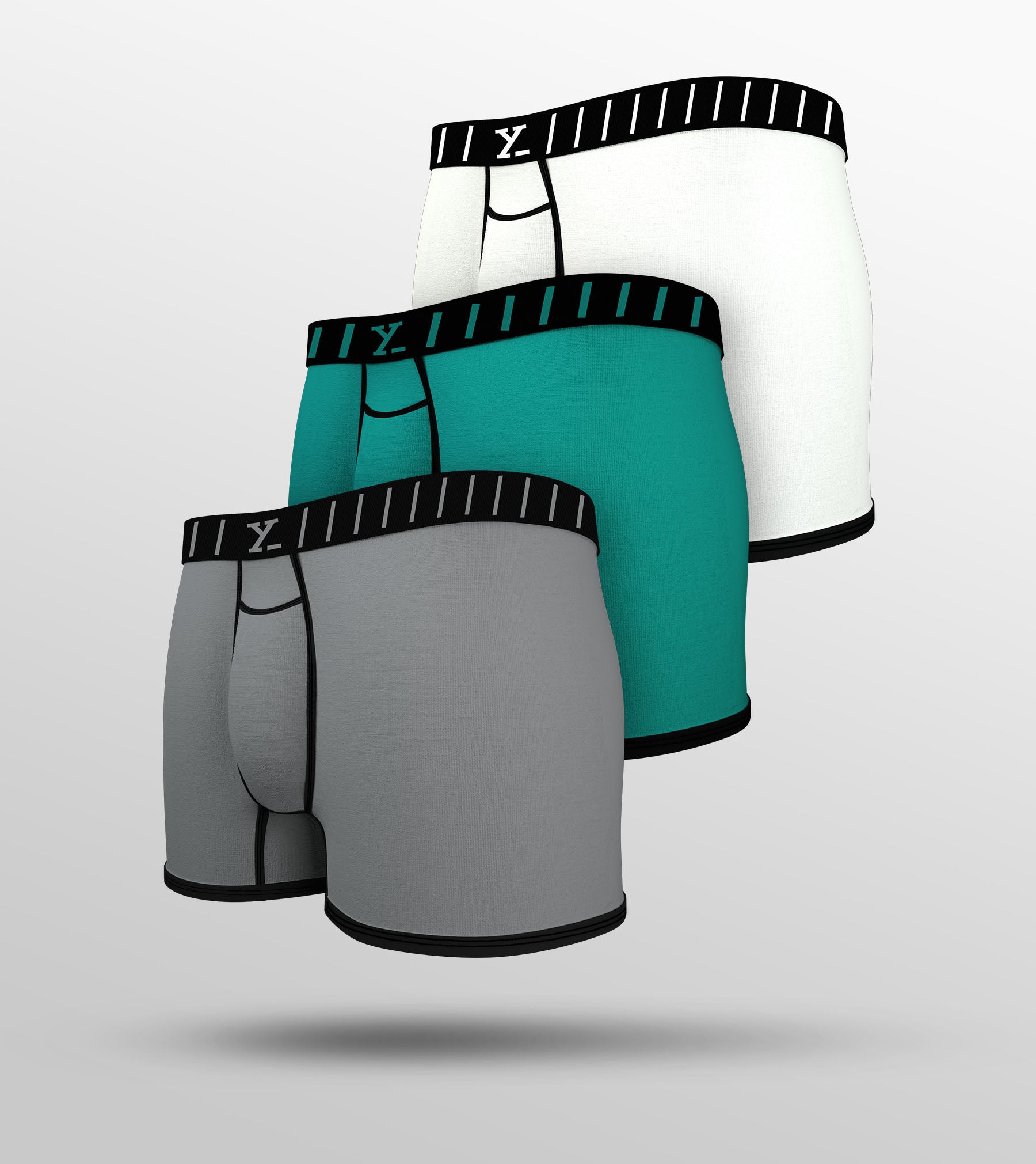 Vibe Modal Trunks For Men Pack of 3 (Grey, Aqua Green, White) -  XYXX Mens Apparels