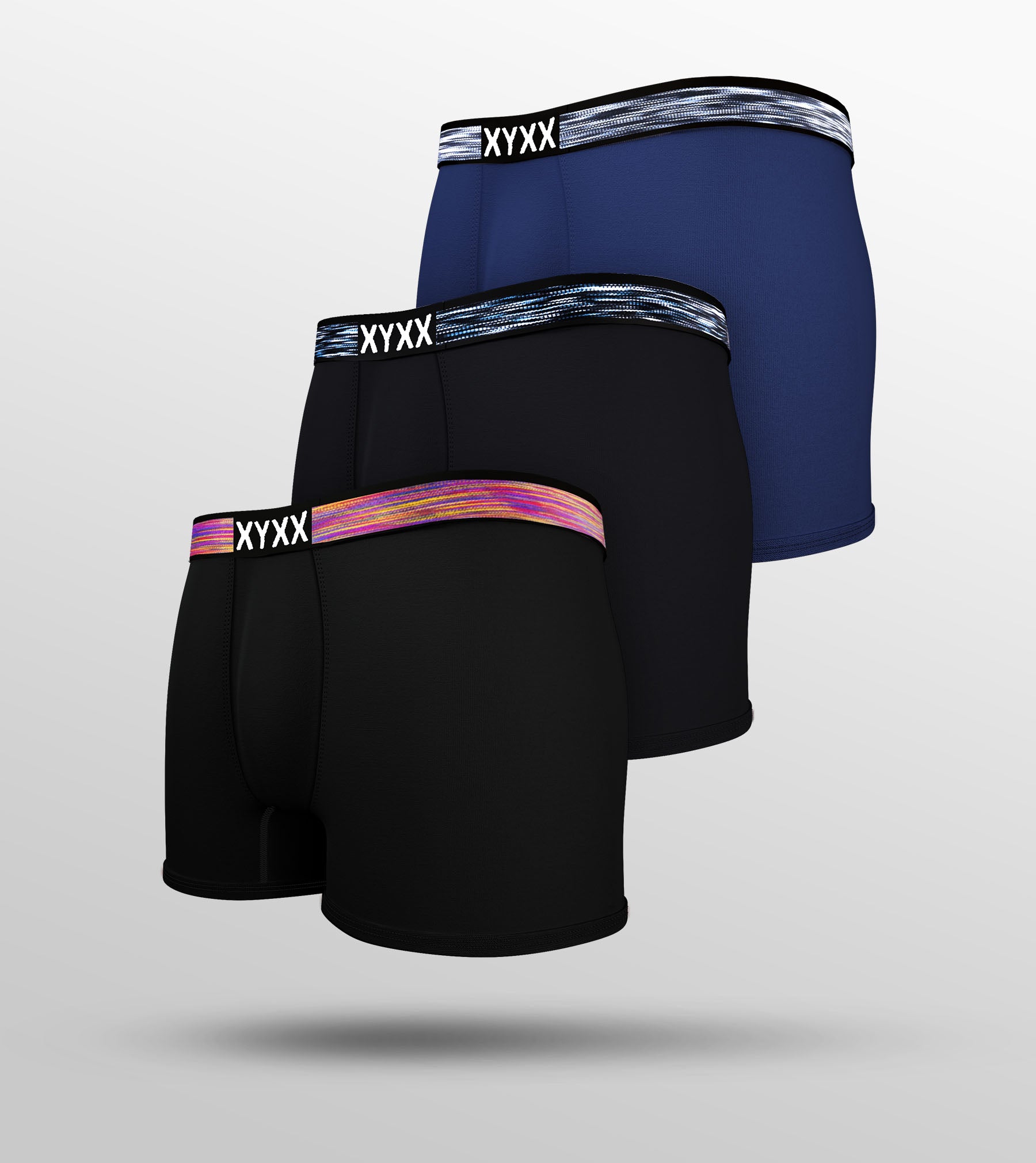 Hues Modal Trunks For Men Pack of 3 (Black, Classic Black, Blue) -  XYXX Mens Apparels