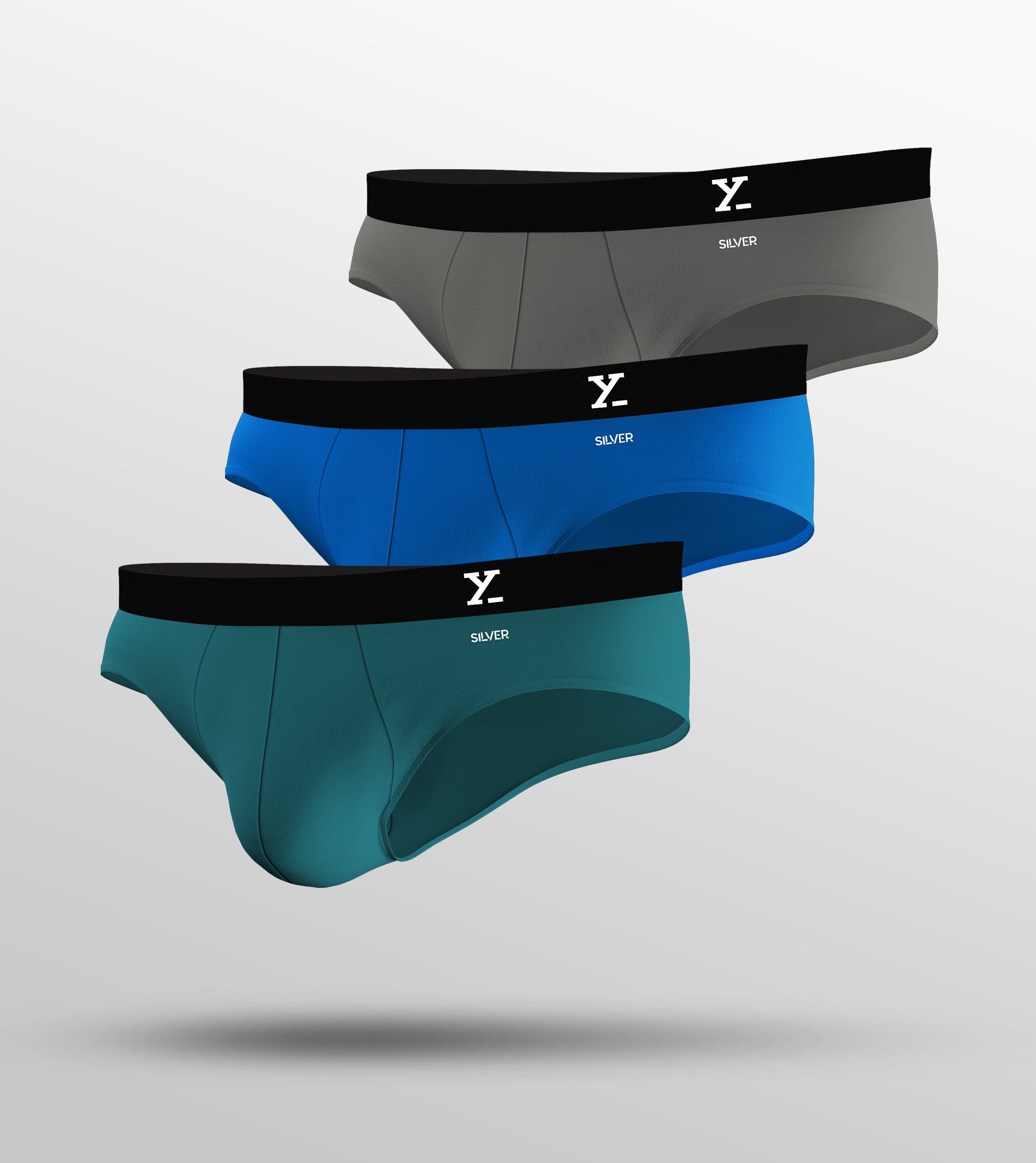 Aero Silver Cotton Briefs For Men Pack of 3(Aqua Blue, Light Blue, Grey) -  XYXX Mens Apparels