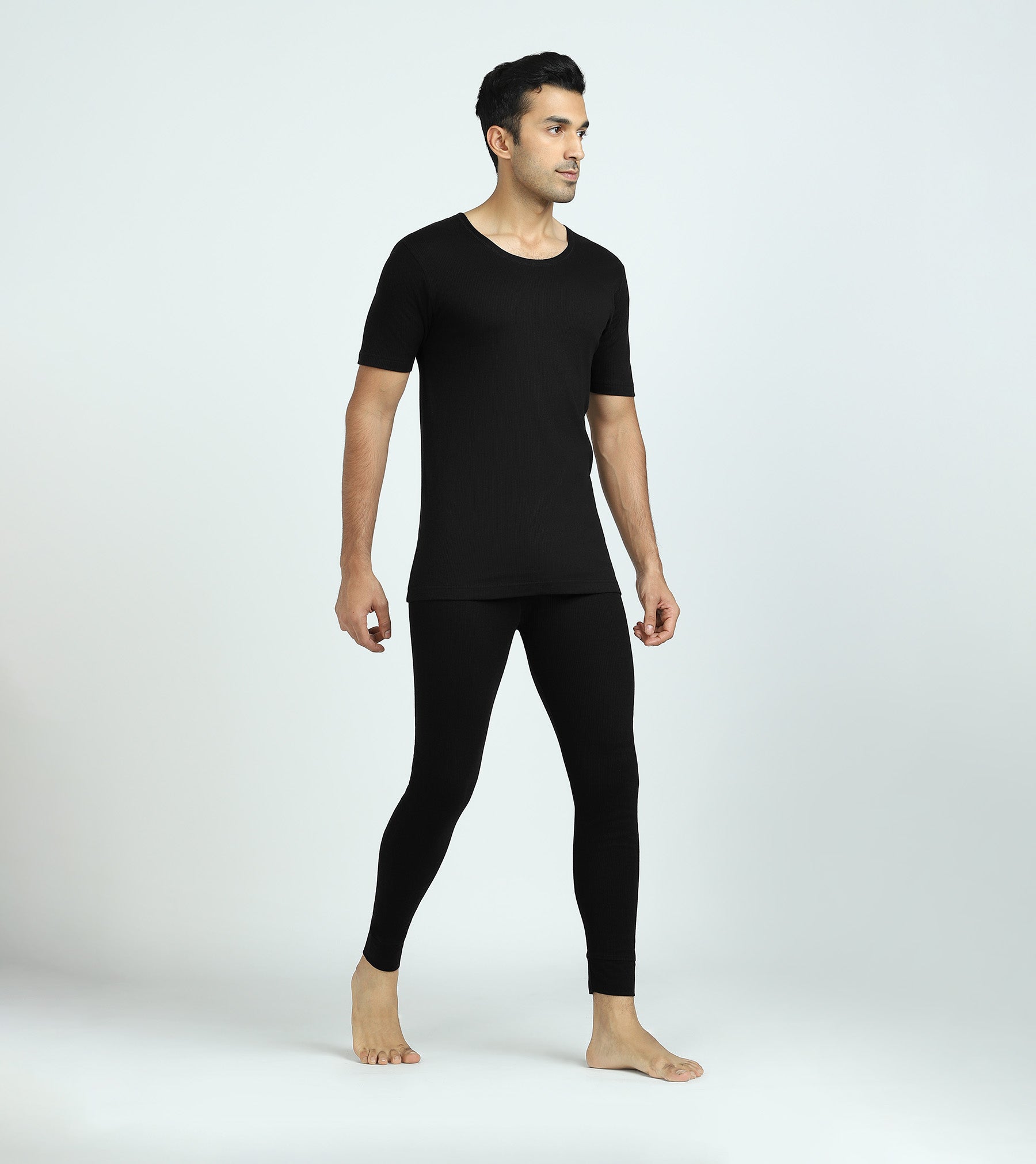 Alpine Cotton Rich Short Sleeve Thermal Set For Men Pitch Black - XYXX Mens Apparels