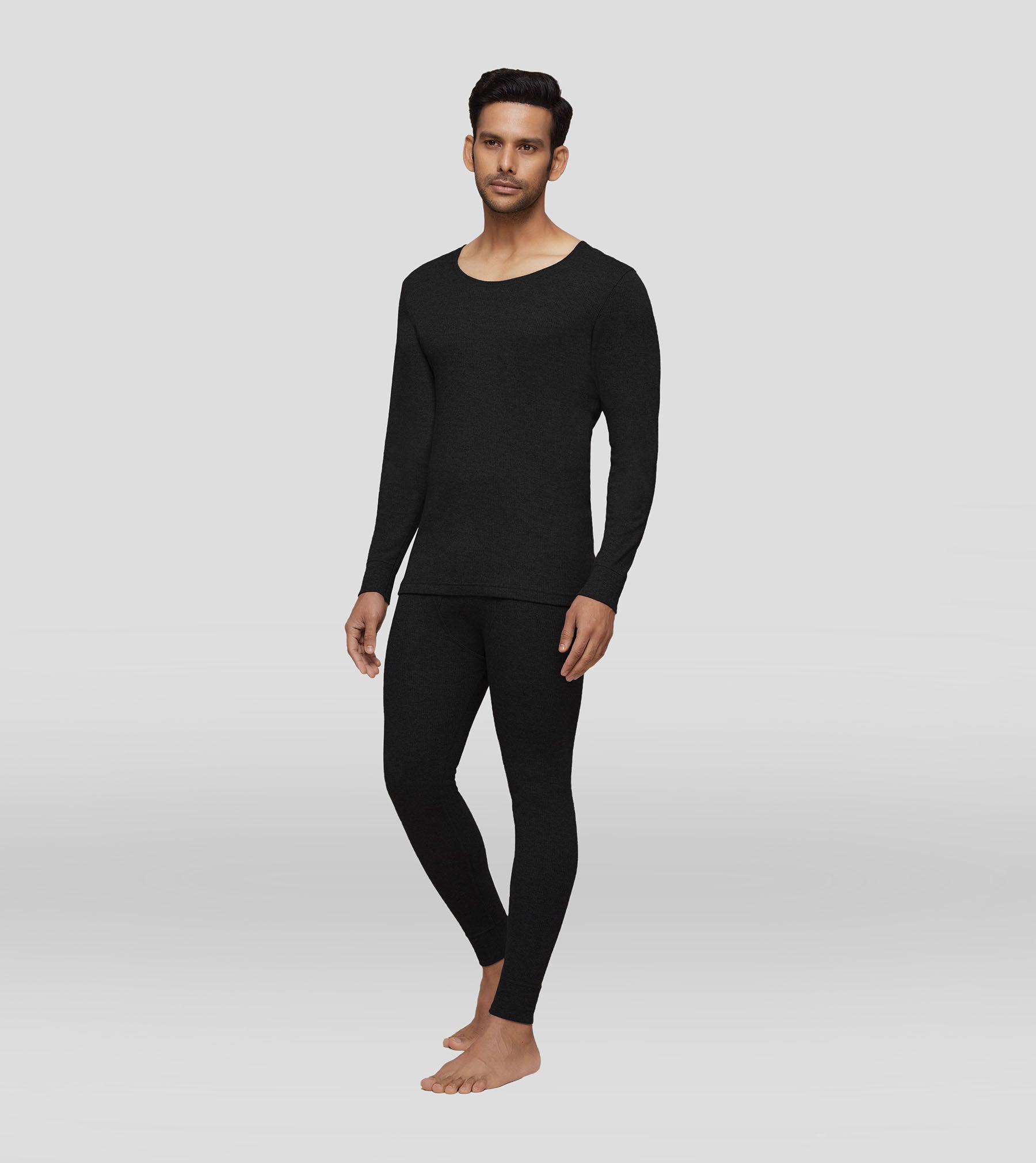 Alpine Cotton Rich Long Sleeve Thermal Set For Men Pitch Black - XYXX Mens Apparels