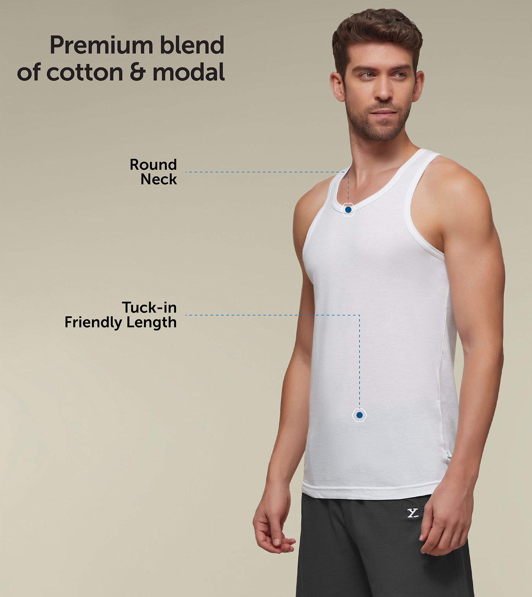 Ace Modal-Cotton Round Neck Vests For Mens Polar White Regular Fit - XYXX Mens Apparels