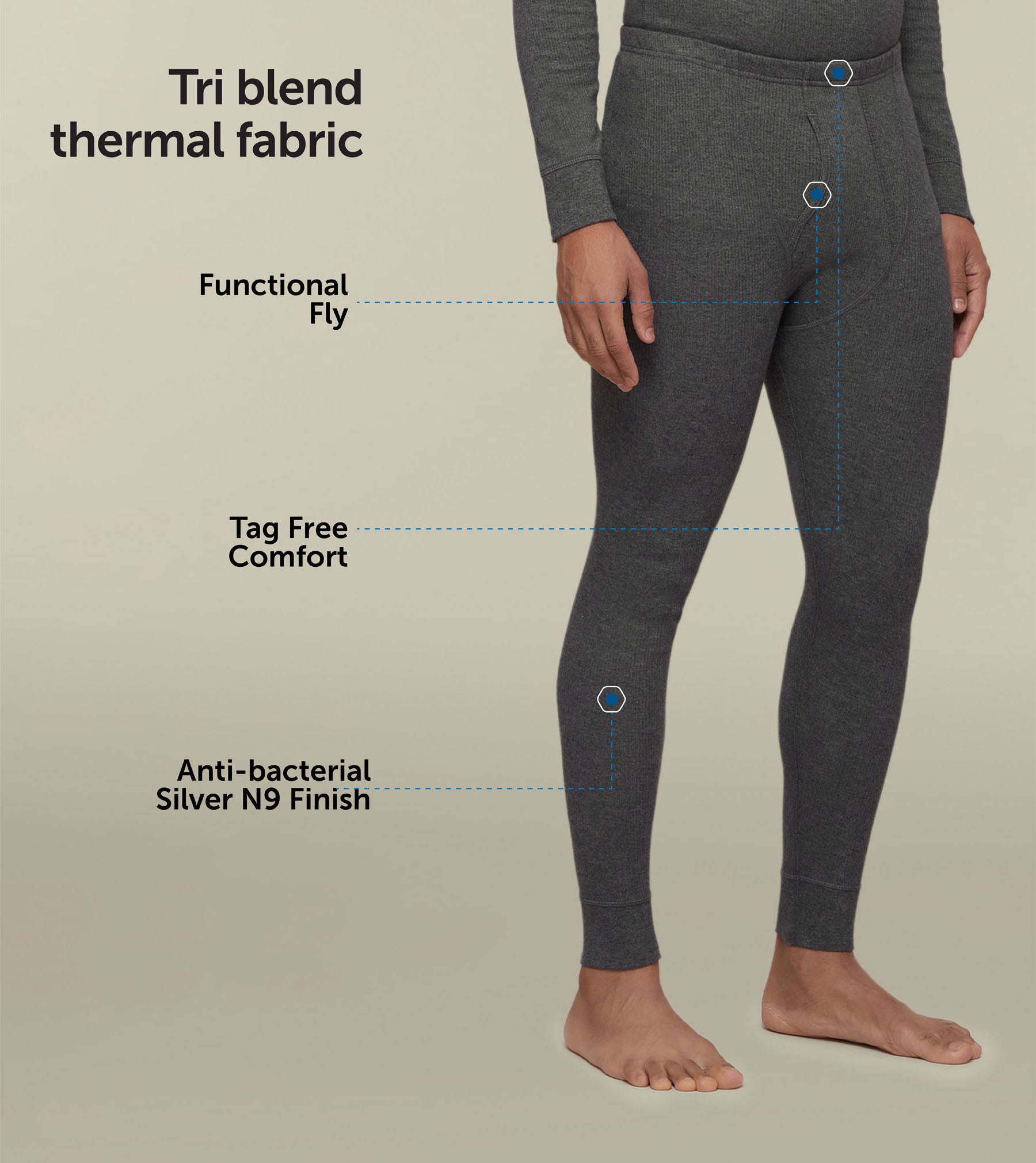 Cotton Rich Thermal Long Johns For Men Graphite Grey - XYXX Mens Apparels