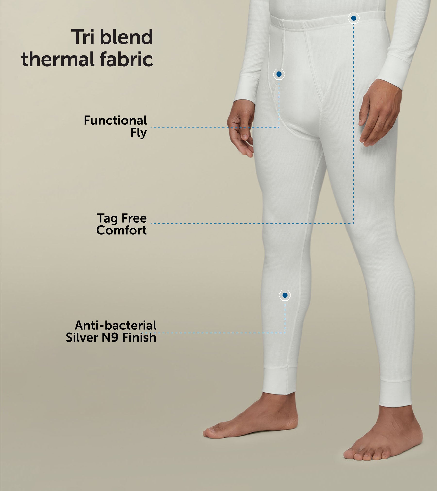 Cotton Rich Thermal Long Johns For Men Ivory White - XYXX Mens Apparels