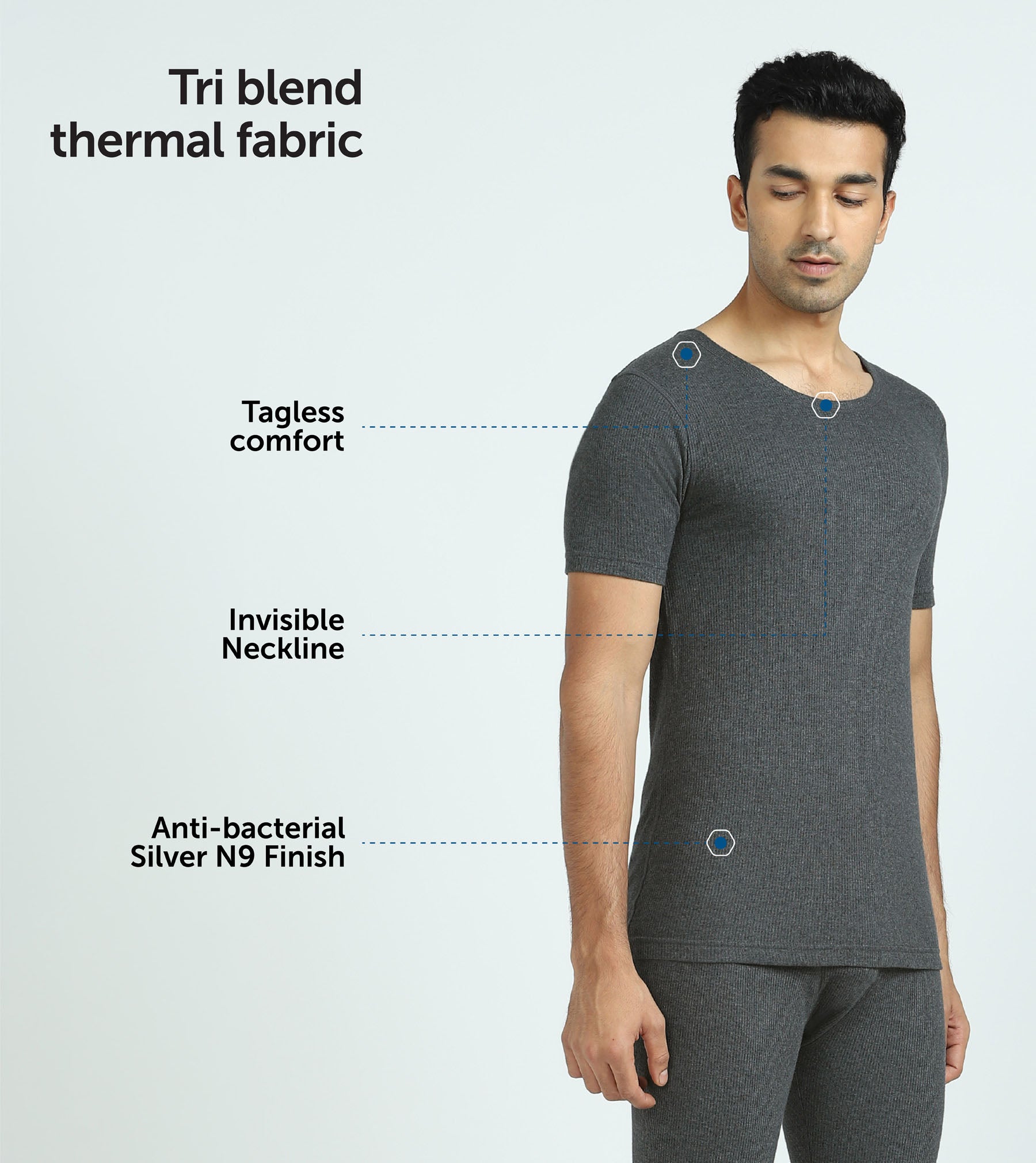 Cotton Rich Thermal Short Sleeve Vest For Men Graphite Grey - XYXX Mens Apparels