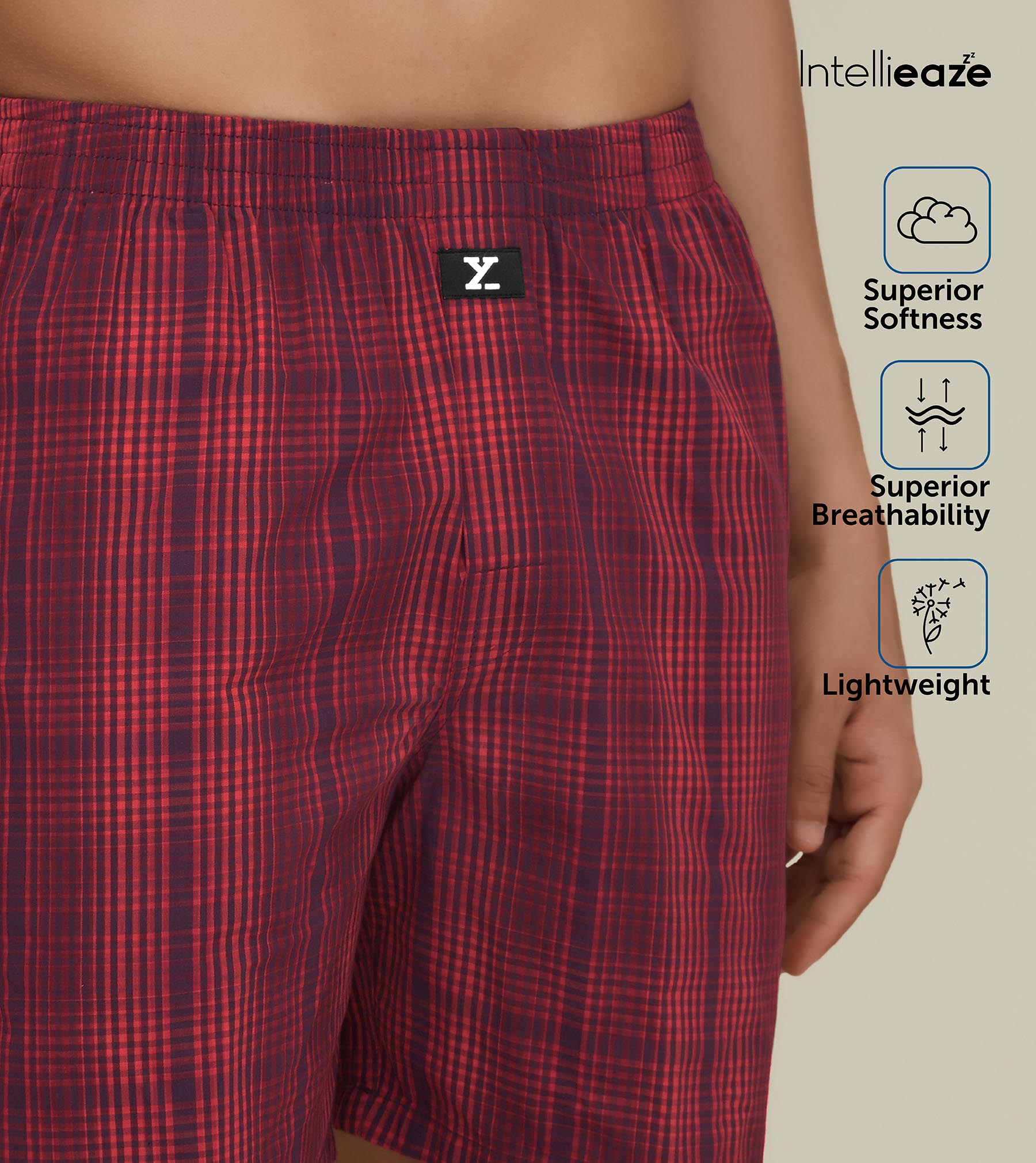 Checkmate Combed Cotton Boxer Shorts For Men Brit Red - XYXX Mens Apparels