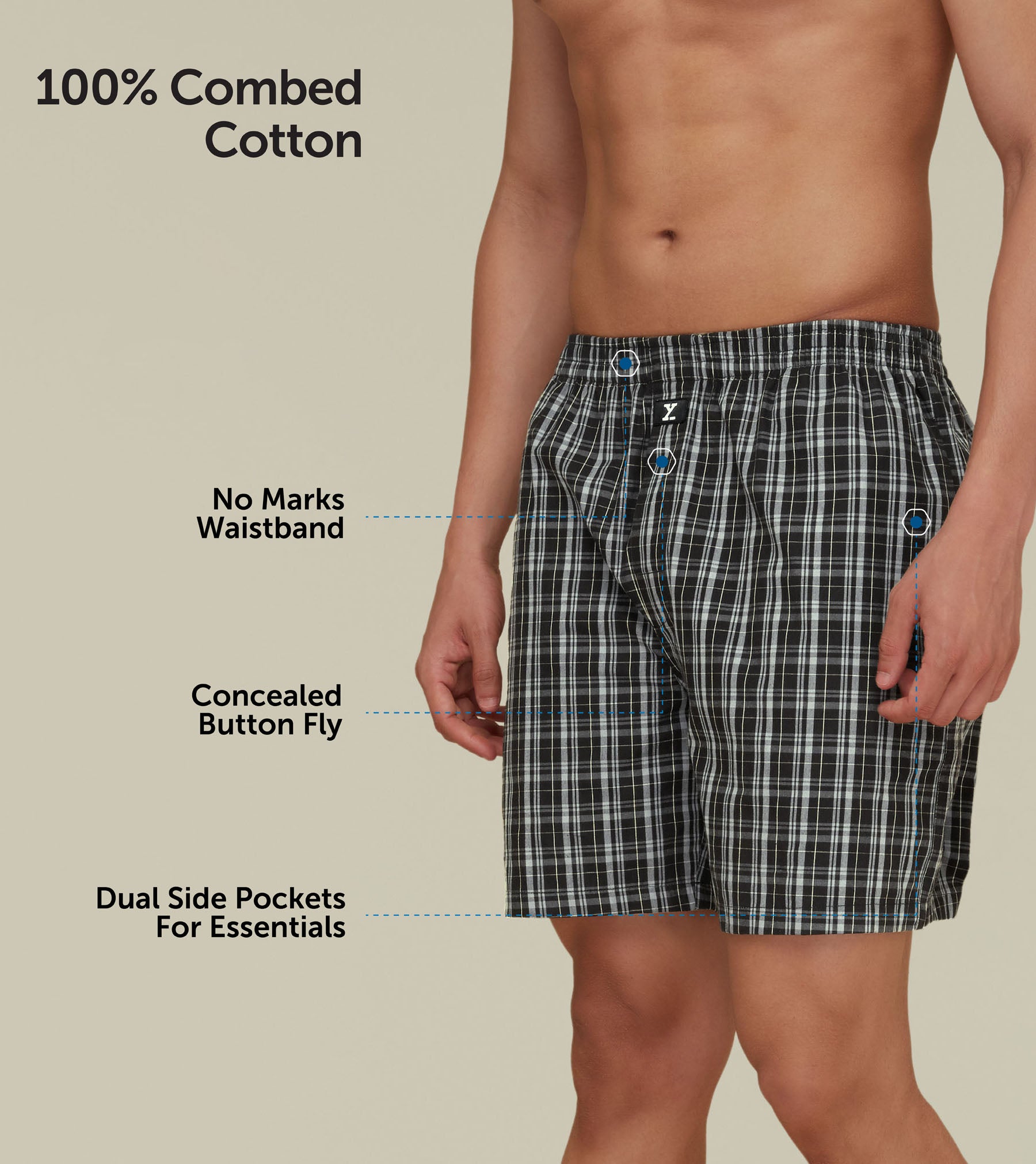 Checkmate Combed Cotton Boxer Shorts For Men Crypto Black - XYXX Mens Apparels