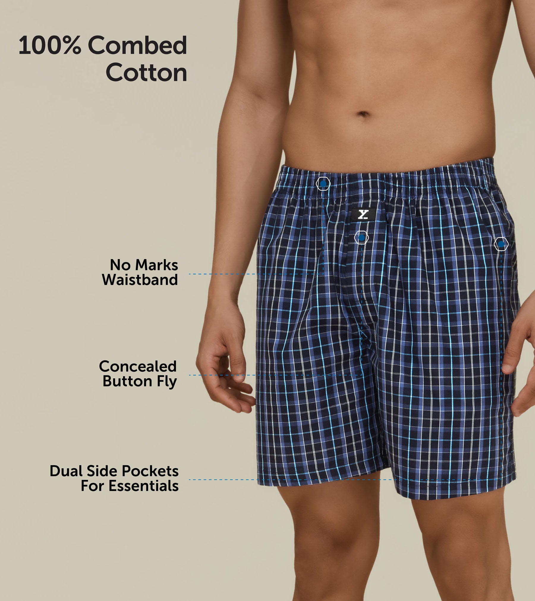 Checkmate Combed Cotton Boxer Shorts For Men Midnight Blue - XYXX Mens Apparels