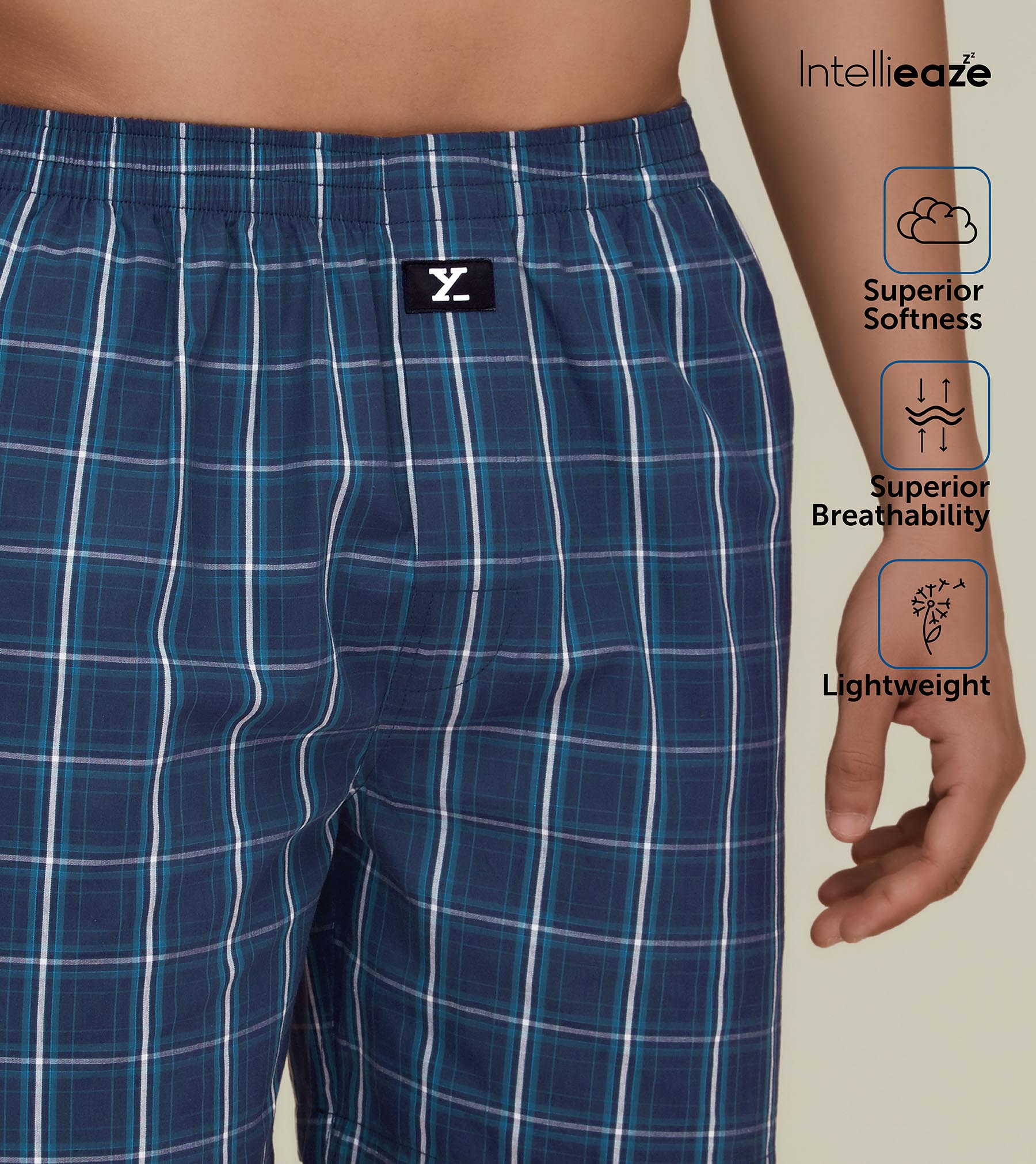 Checkmate Combed Cotton Boxer Shorts For Men Vivid Blue - XYXX Mens Apparels