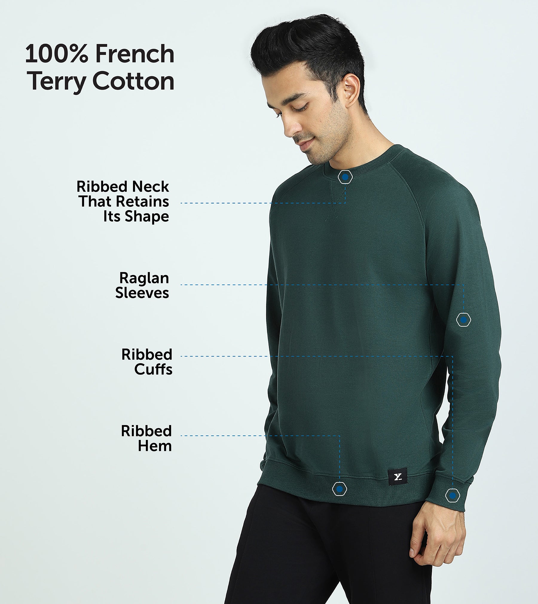 Cruze French Terry Cotton Sweatshirts For Men Forest Green - XYXX Mens Apparels