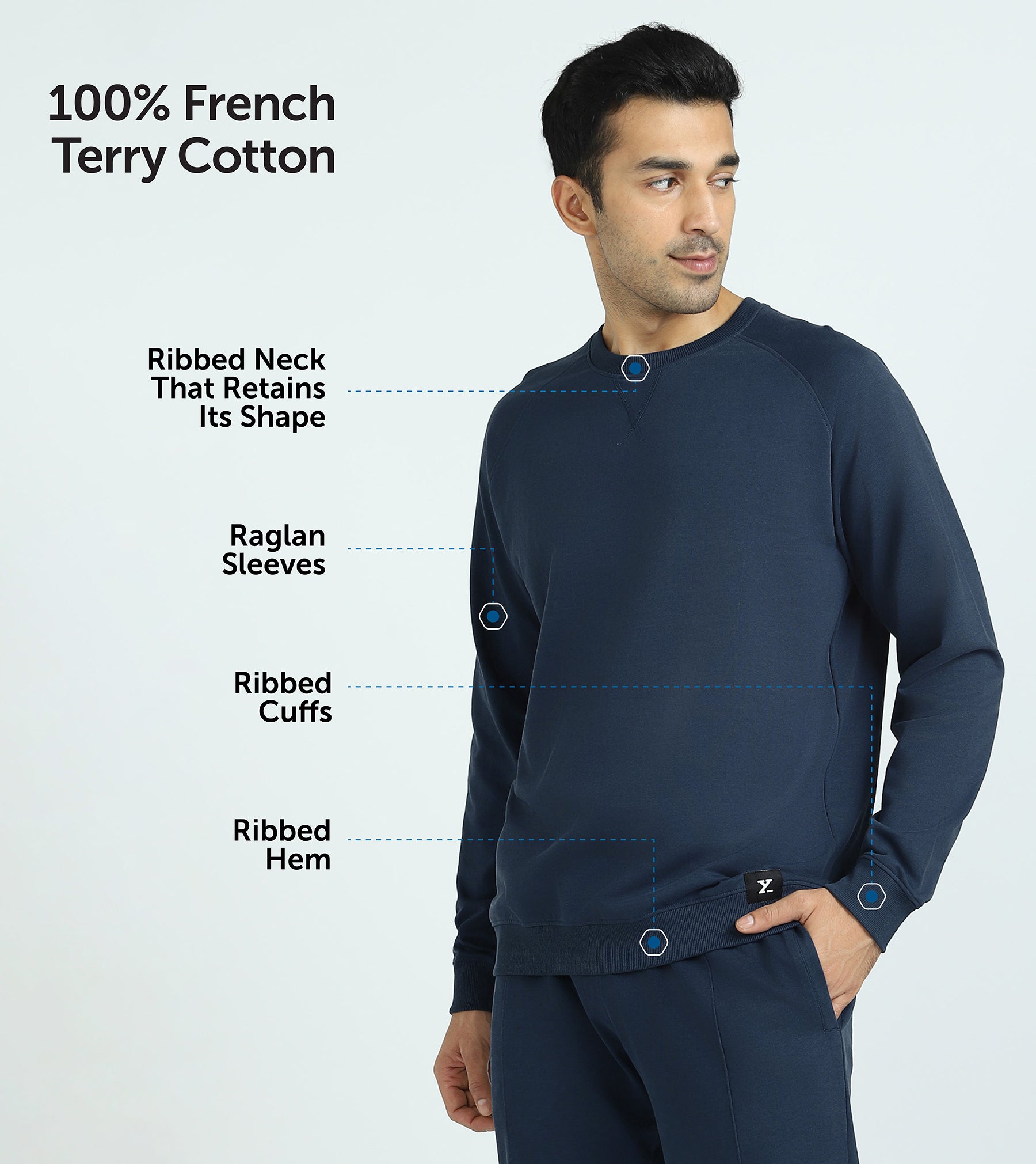 Cruze French Terry Cotton Sweatshirts For Men Opal Blue - XYXX Mens Apparels