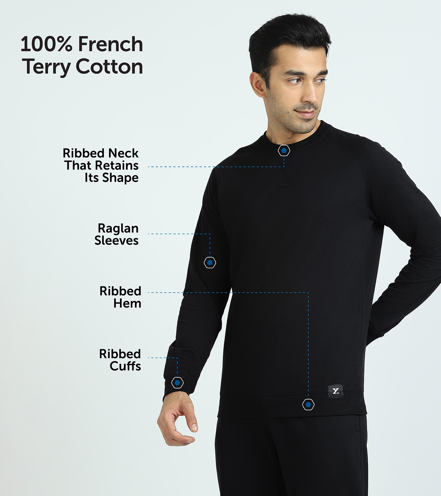 Cruze French Terry Cotton Sweatshirts For Men Pitch Black - XYXX Mens Apparels