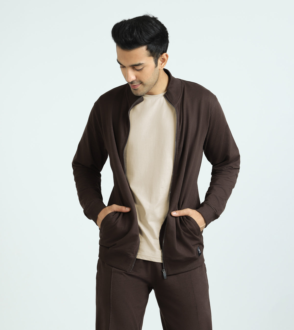 Cruze French Terry Cotton Zip-Up Jacket and Joggers Co-Ord Set Malt Brown - XYXX Crew