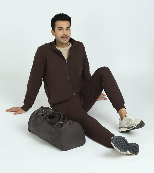 Cruze French Terry Cotton Zip-Up Jacket and Joggers Co-Ord Set Malt Brown - XYXX Crew
