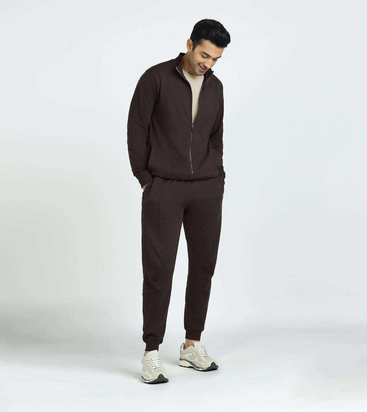 Cruze French Terry Cotton Zip-Up Jacket and Joggers Co-Ord Set Malt Brown - XYXX Crew