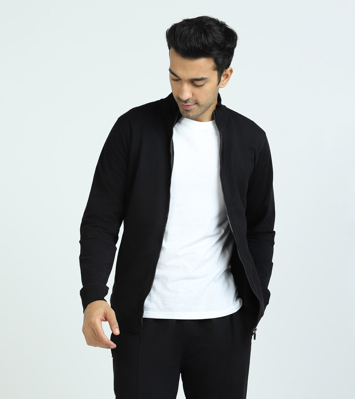 Cruze French Terry Cotton Zip-Up Jacket and Joggers Co-Ord Set Pitch Black - XYXX Crew