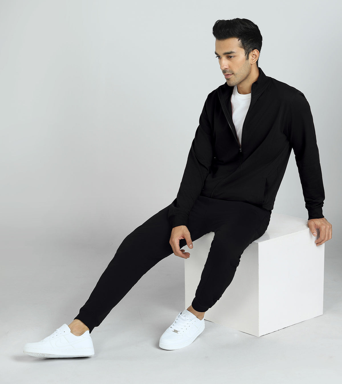 Cruze French Terry Cotton Zip-Up Jacket and Joggers Co-Ord Set Pitch Black - XYXX Crew