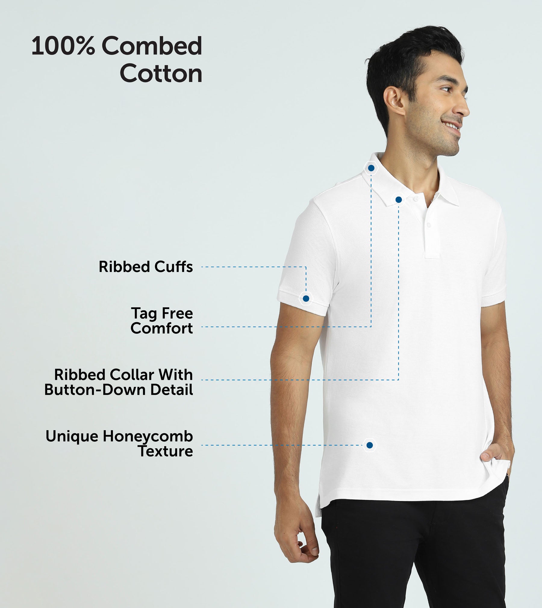 Element Combed Cotton Polo T-shirts For Men Polar White - XYXX Mens Apparels