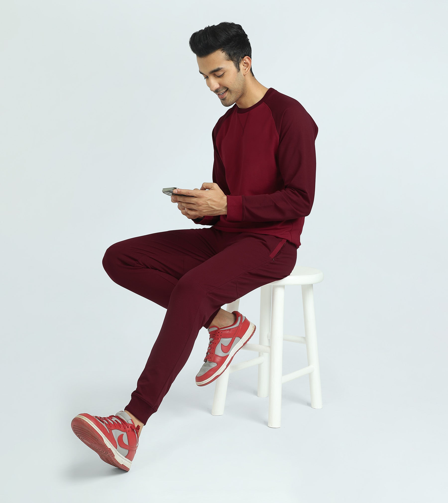 Quest French Terry Cotto-Blend Sweatshirt And Joggers Co-ord Set For Men Scarlet Red - XYXX Mens Apparels
