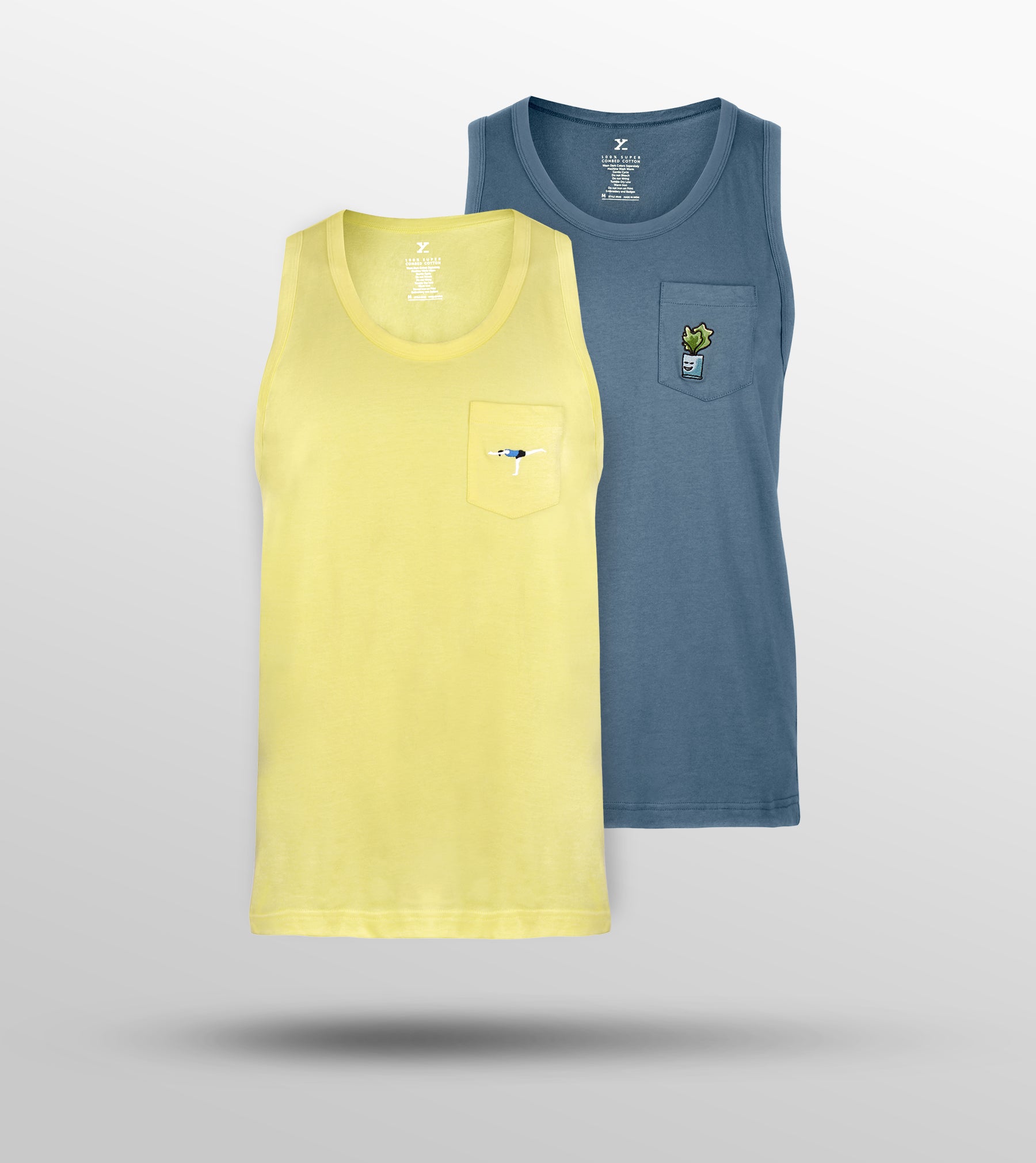 Renew Combed Cotton Fashion Vests For Mens Pack of 2 (Yellow, Light Blue) - XYXX Mens Apparels