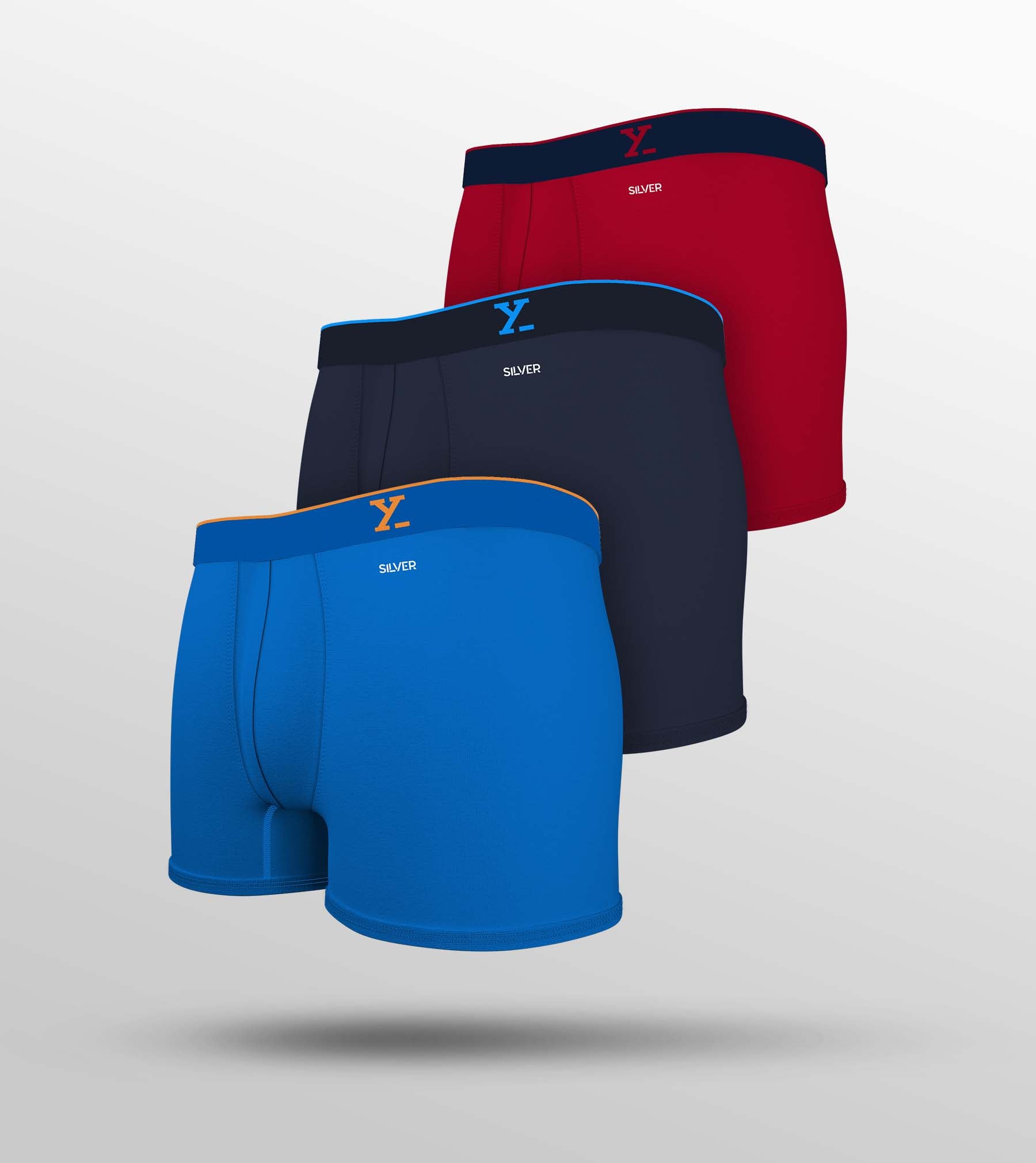 Traq Silver Cotton Trunks For Men Pack of 3(Dark Blue, Red, Light Blue) -  XYXX Mens Apparels